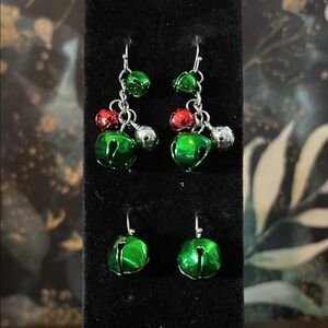 Festive Green and Red Bell Earrings